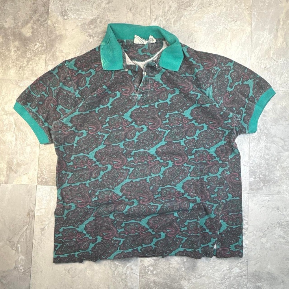 Vintage Green Van Heusen Paisley Heavyweight Polo Shirt Large